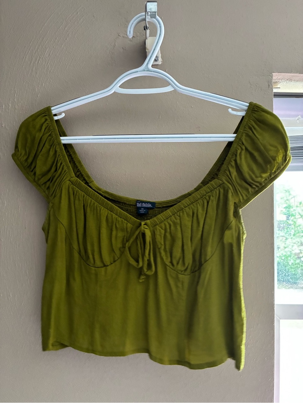 Olive Green Women's Scoop Neck Tie-Front Top